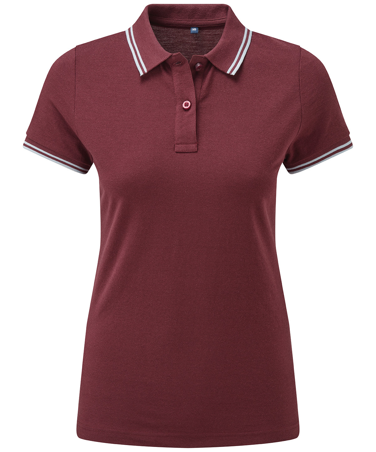 Burgundy/Sky - Women's classic fit tipped polo - GarmentEmbroidery