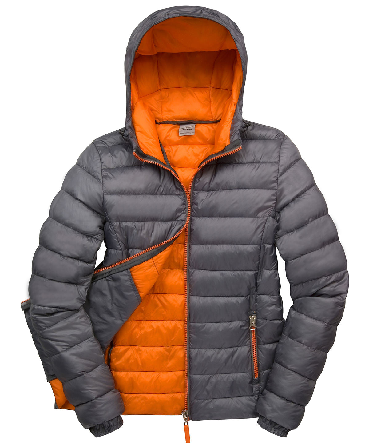 Grey/Orange - Women's Urban snow bird hooded jacket - GarmentEmbroidery