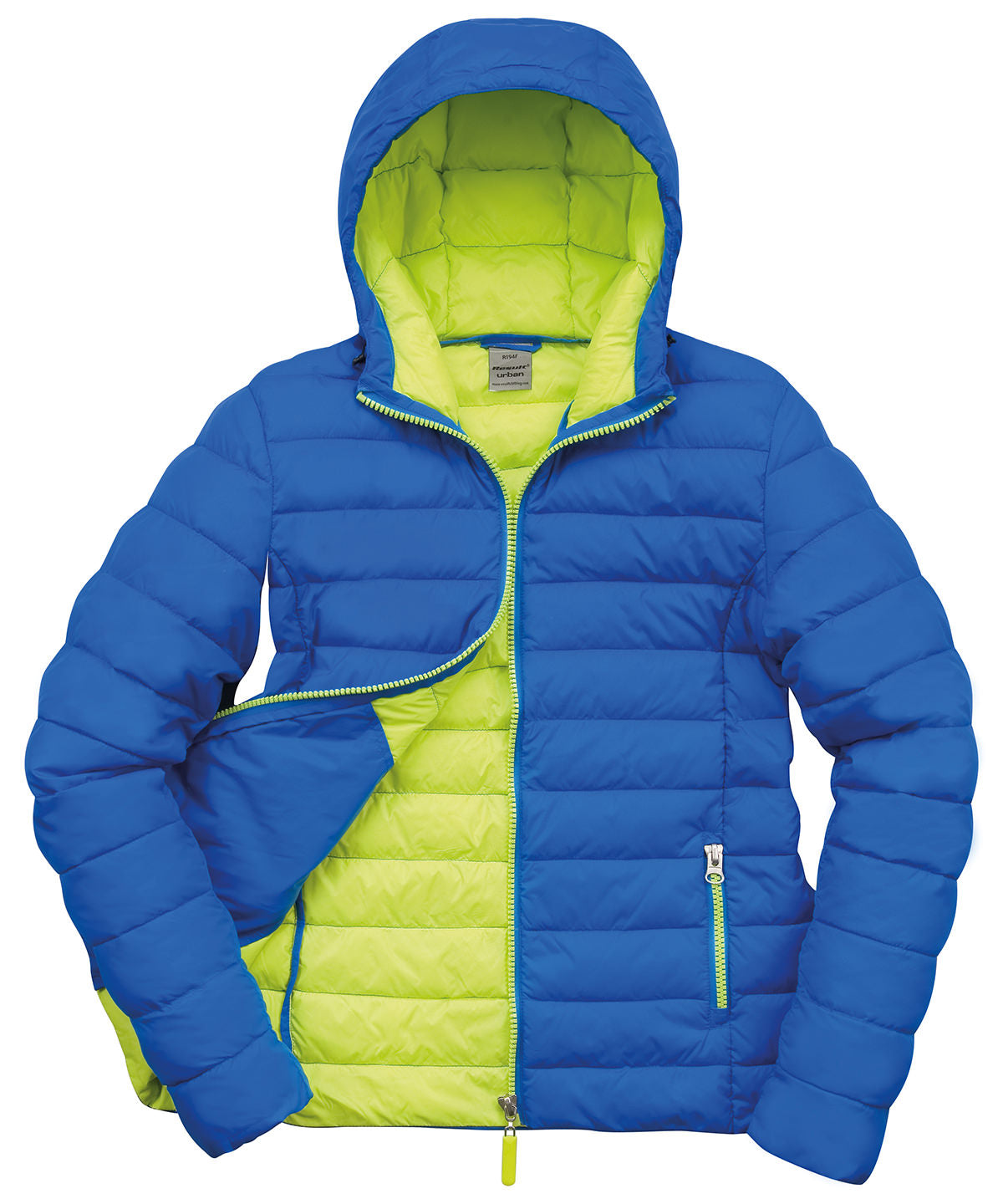 Ocean Blue/Lime - Women's Urban snow bird hooded jacket - GarmentEmbroidery