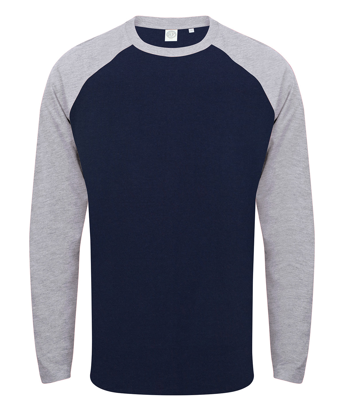 Oxford Navy/Heather Grey - Long sleeve baseball t-shirt - GarmentEmbroidery