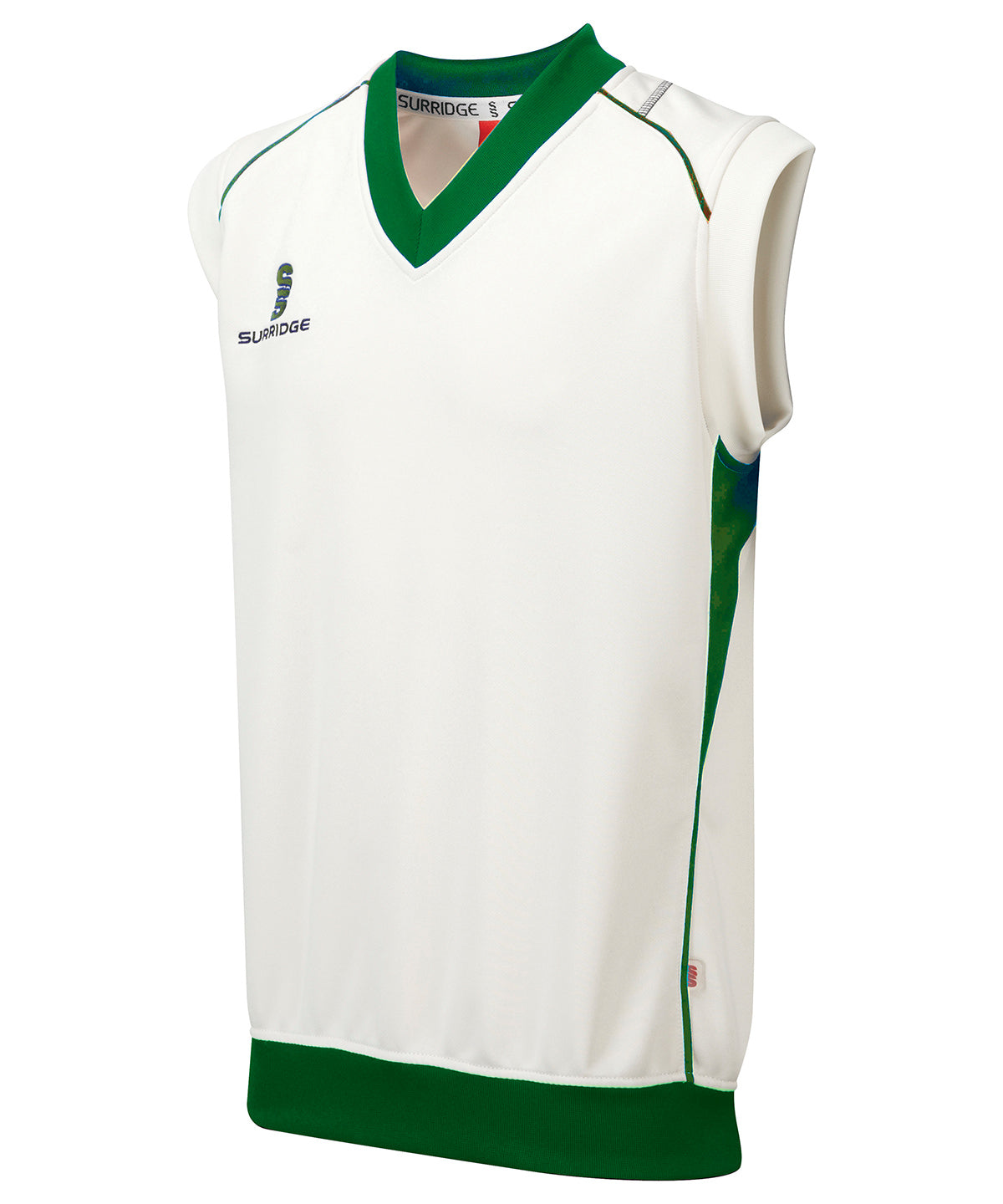 White/Green Trim - Curve sleeveless sweater - GarmentEmbroidery