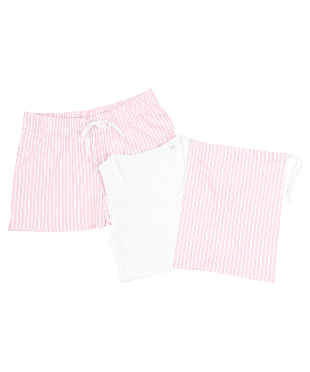 White/Pink/White Stripe - Women's short pyjama set (in a bag) - GarmentEmbroidery