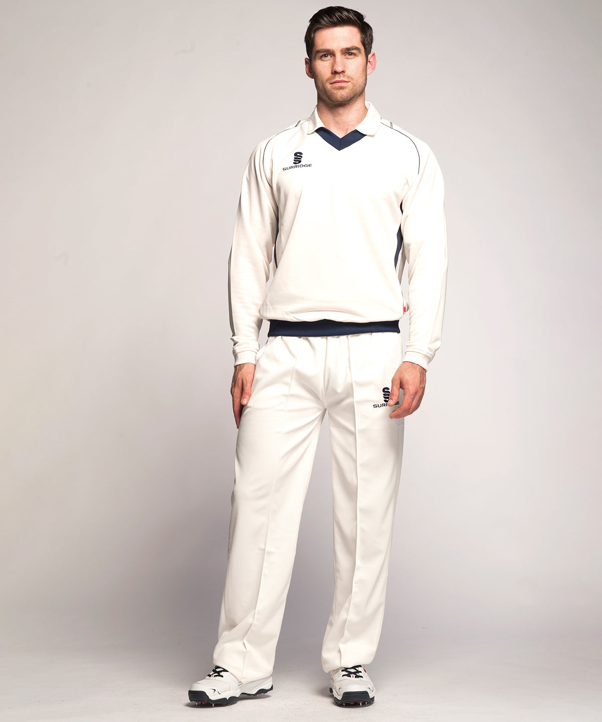 White/Green trim - Fleece-lined sweater - GarmentEmbroidery