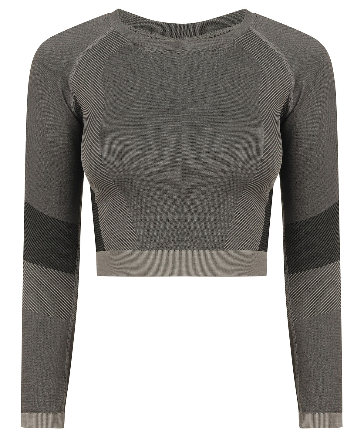 Light Grey/Black - Women's seamless panelled long sleeve crop top - GarmentEmbroidery