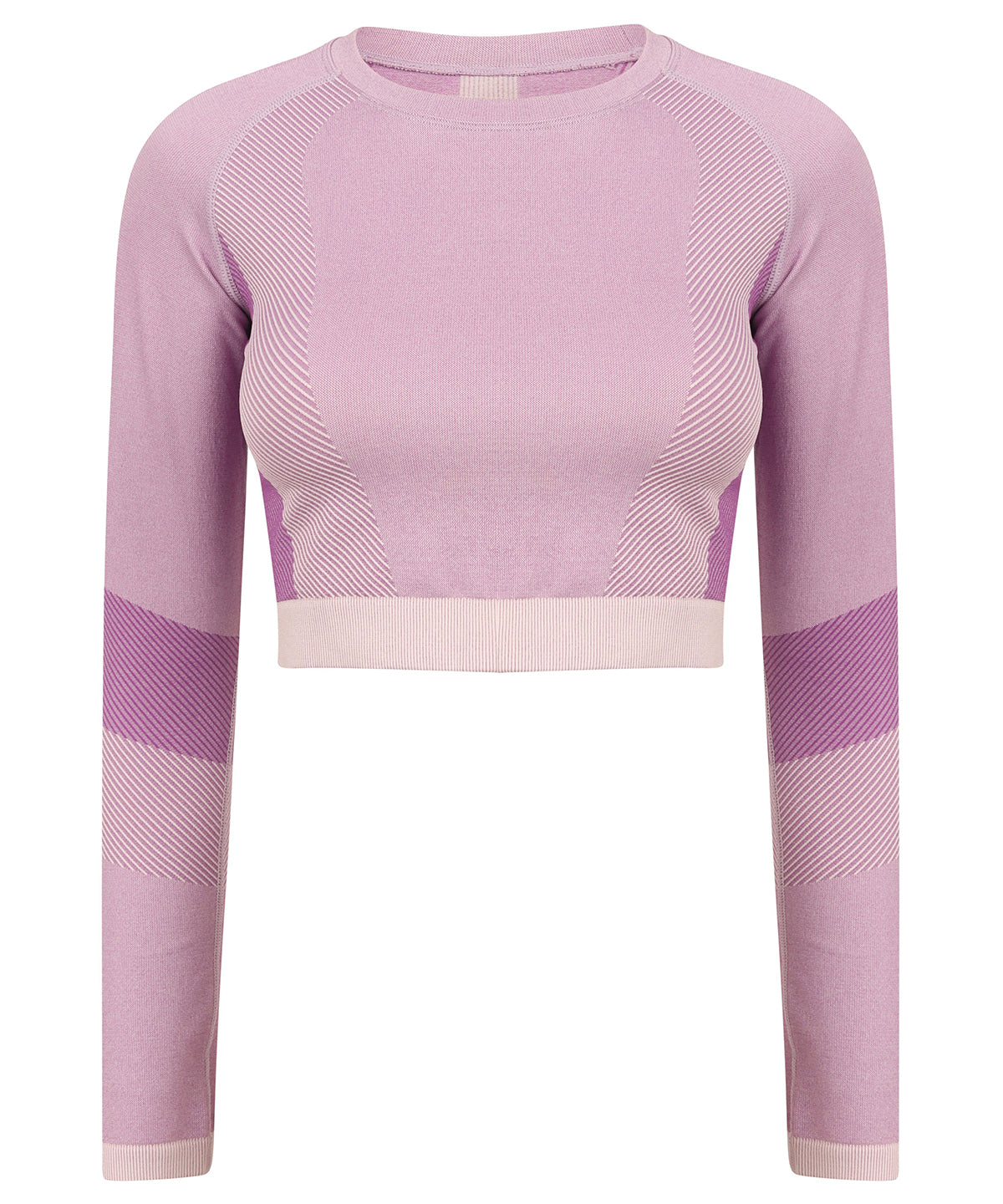 Light Pink/Purple - Women's seamless panelled long sleeve crop top - GarmentEmbroidery