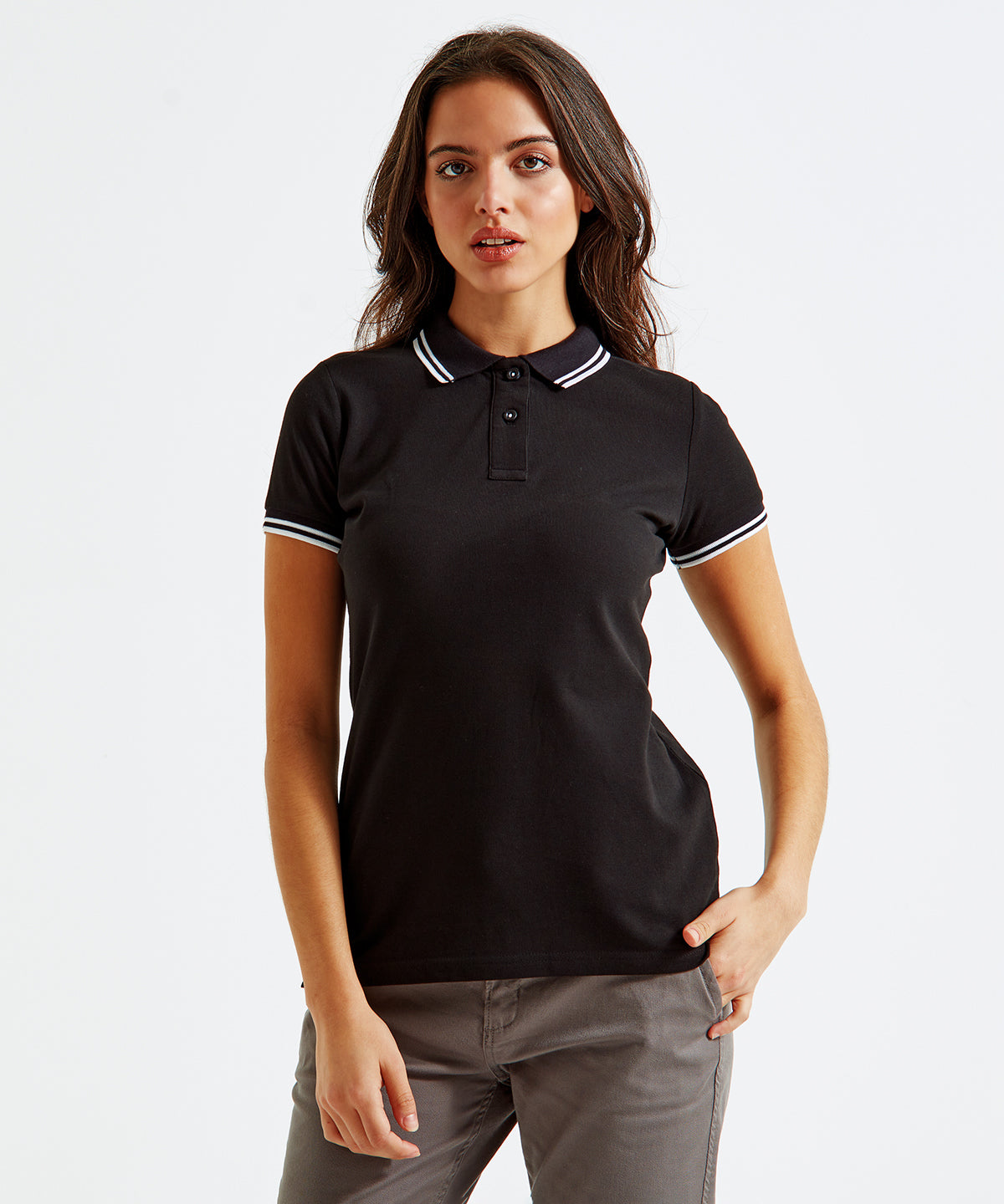 Burgundy/Sky - Women's classic fit tipped polo - GarmentEmbroidery