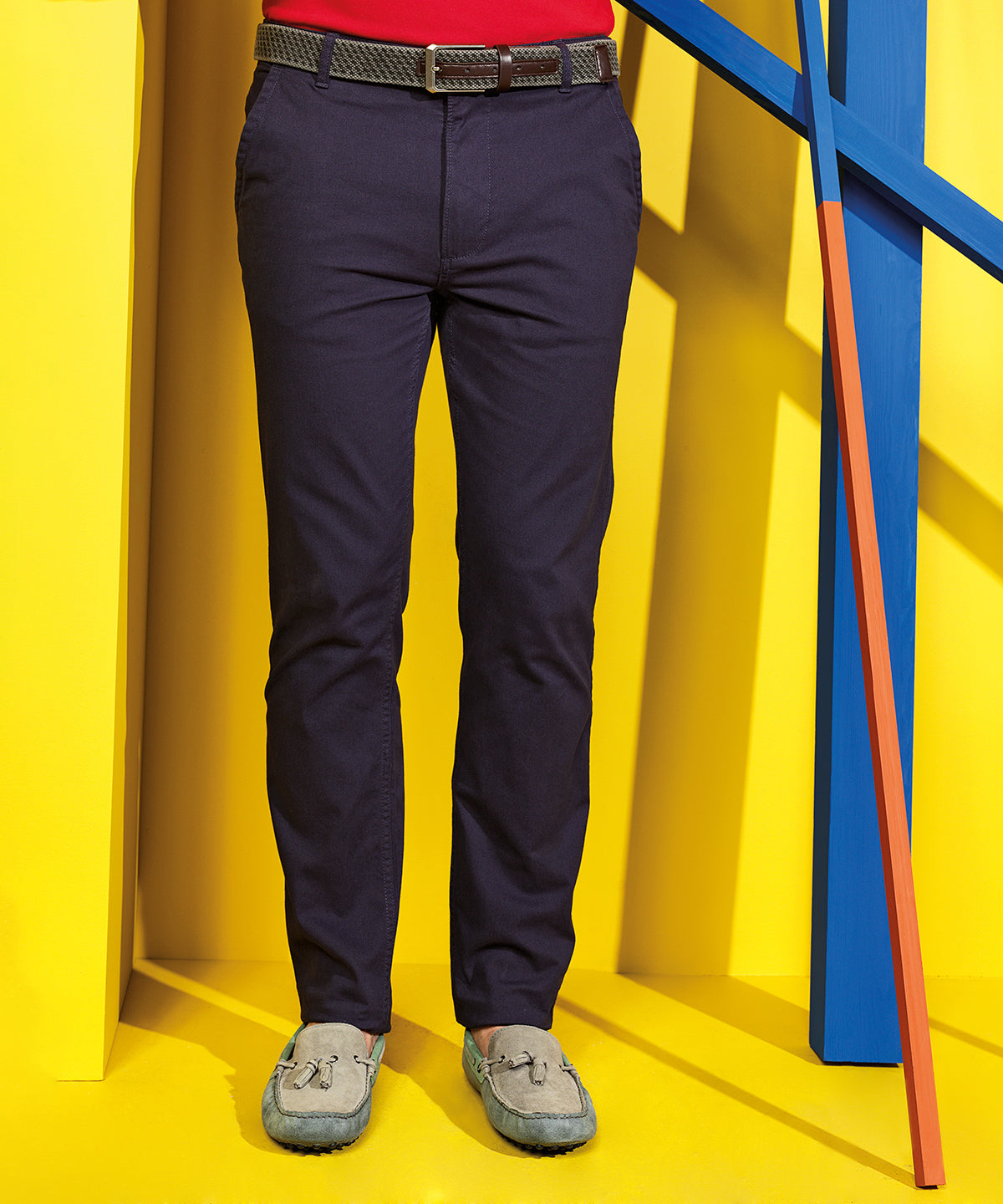 Natural - Men's slim fit cotton chinos - GarmentEmbroidery