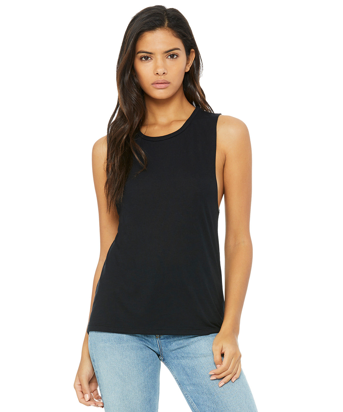 Black - Flowy scoop muscle t-shirt - GarmentEmbroidery