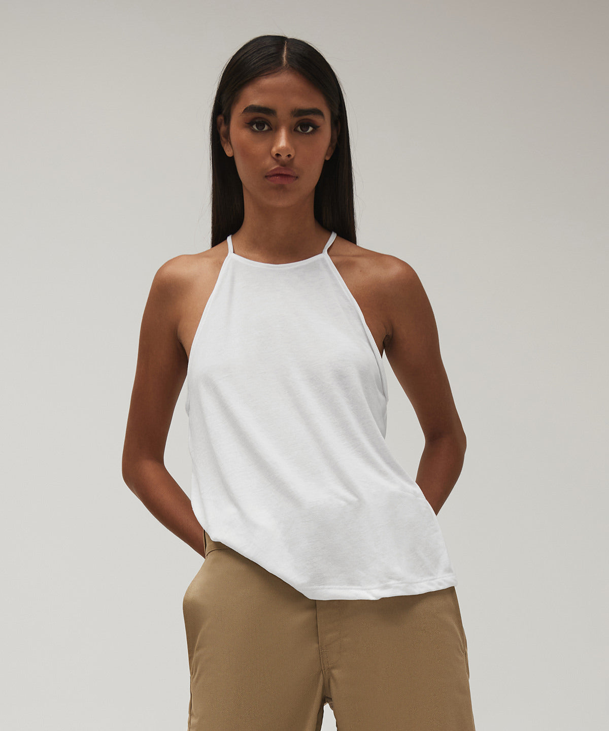 Peach - Women's flowy high neck tank - GarmentEmbroidery