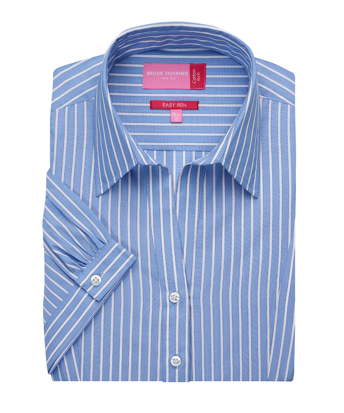 Blue/WhiteStripe - Women's Pescara short sleeve blouse - GarmentEmbroidery