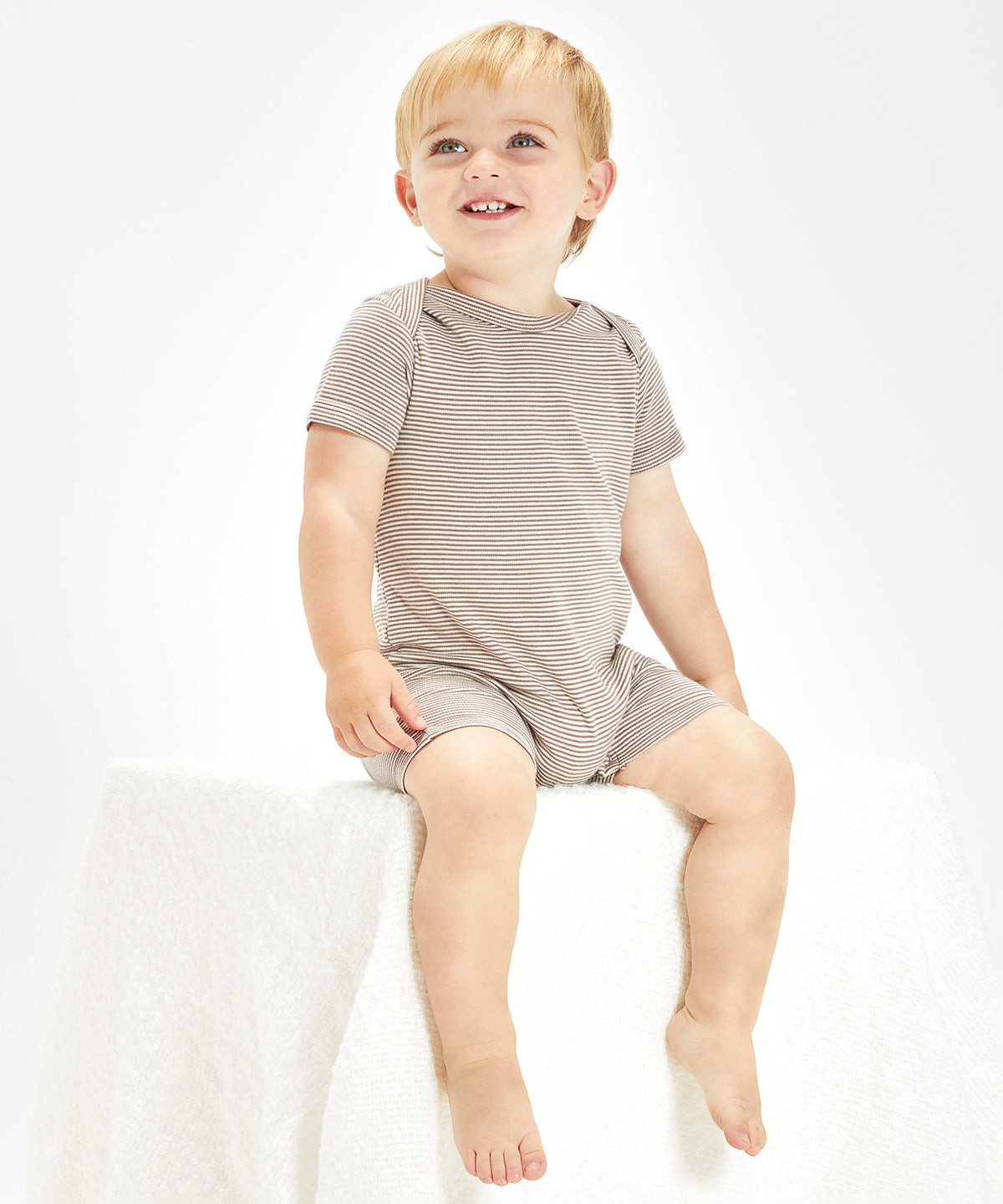 Organic Natural/Mocha - Baby striped playsuit - GarmentEmbroidery