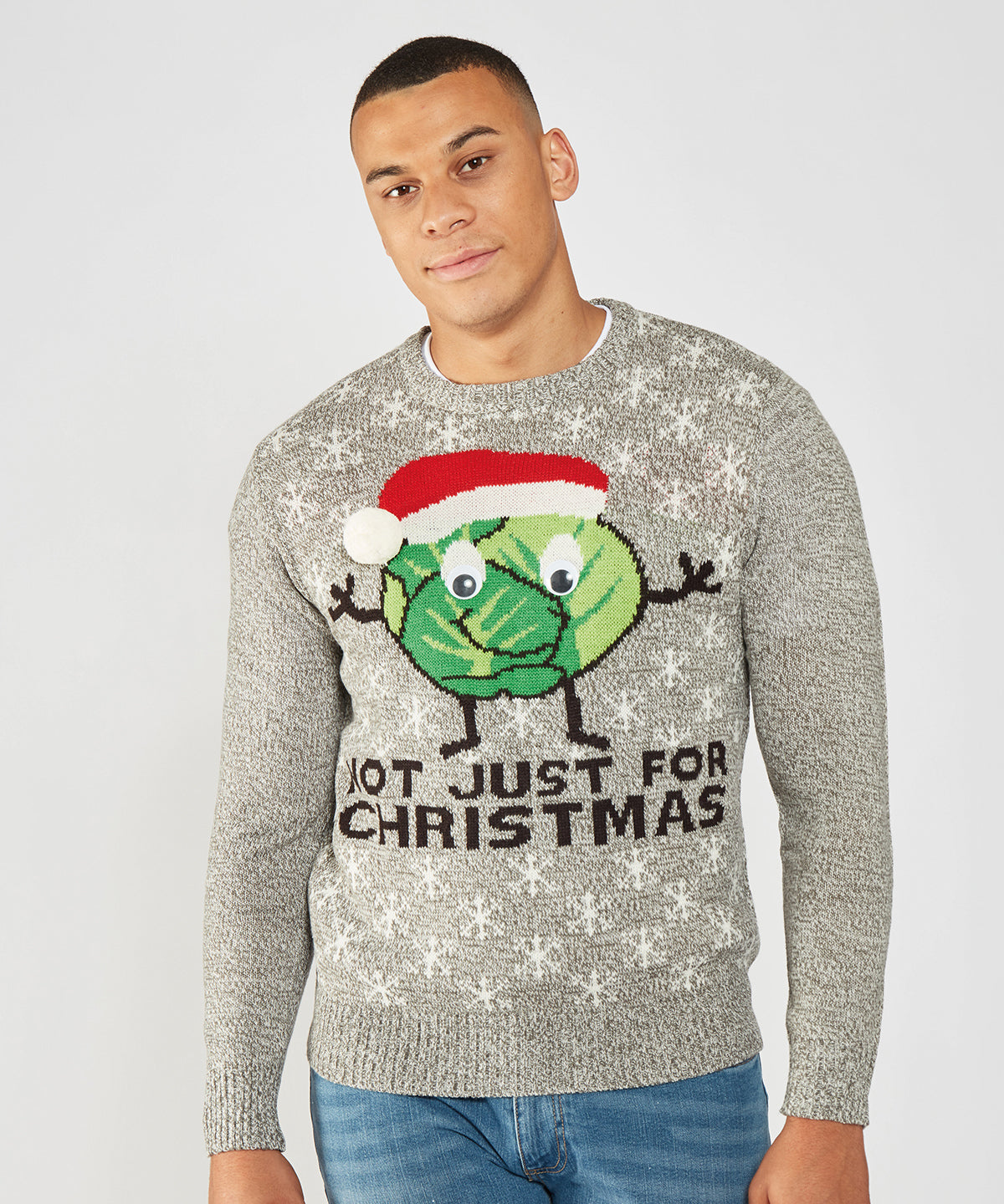 Grey Marl - Adults Sprouts Not Just For Christmas jumper - GarmentEmbroidery