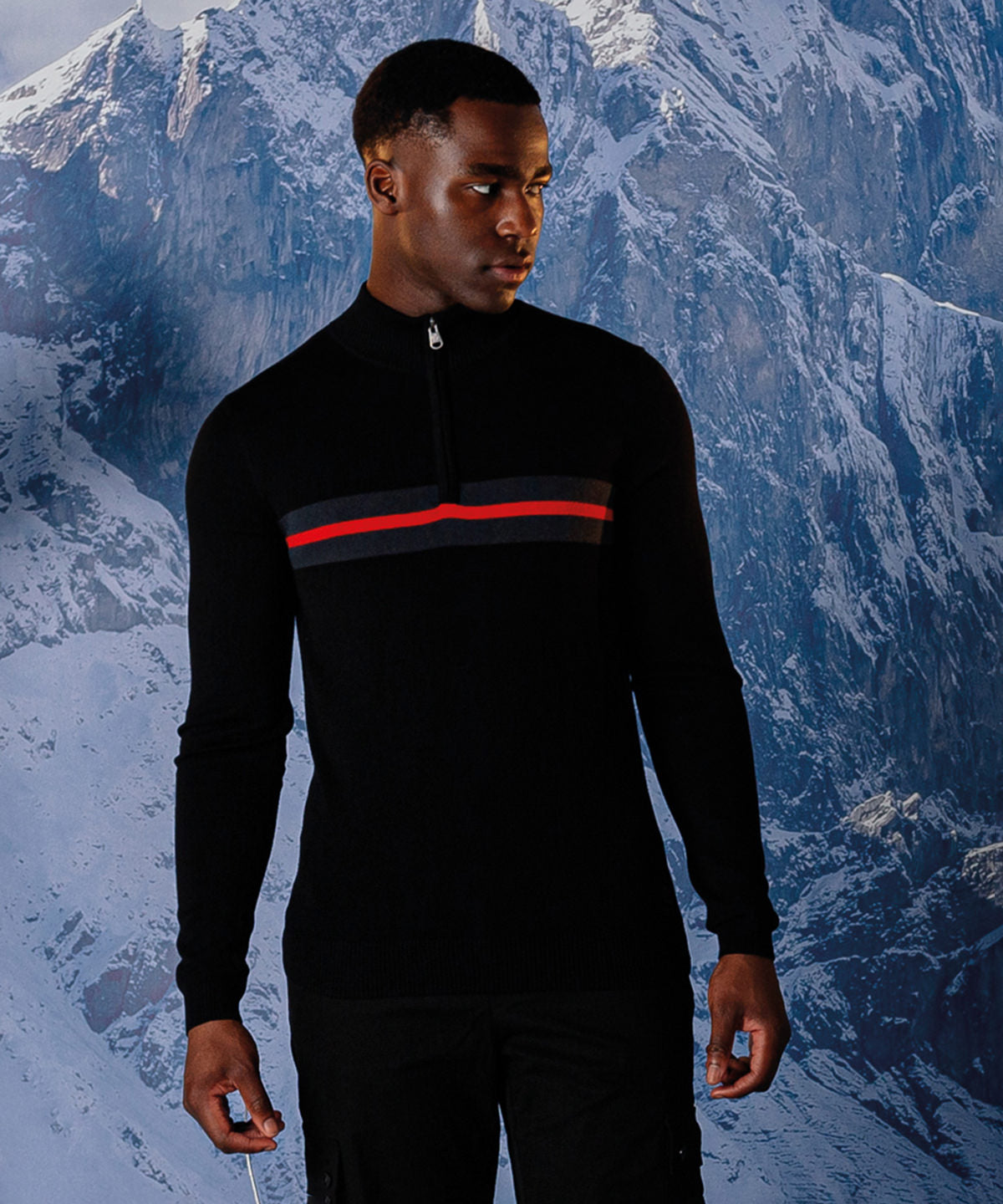 Black/Amber Glow - Unite Us 1/4 zip knitted sweater - GarmentEmbroidery