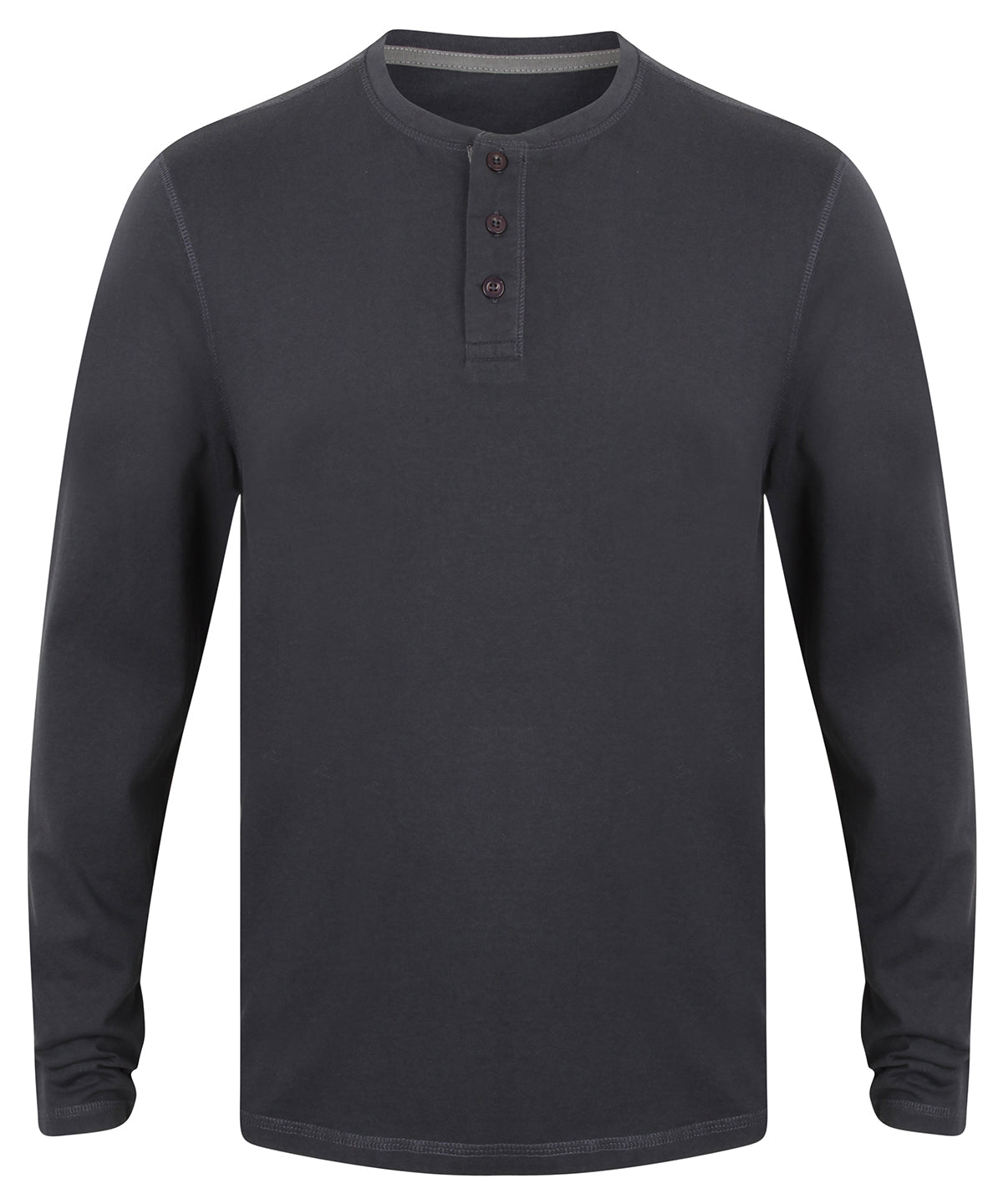 Black - Washed long sleeve Henley T - GarmentEmbroidery