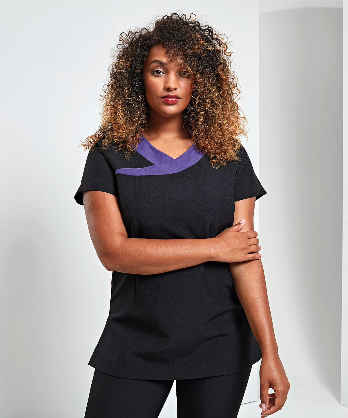 Black/Purple - Ivy beauty and spa tunic - GarmentEmbroidery