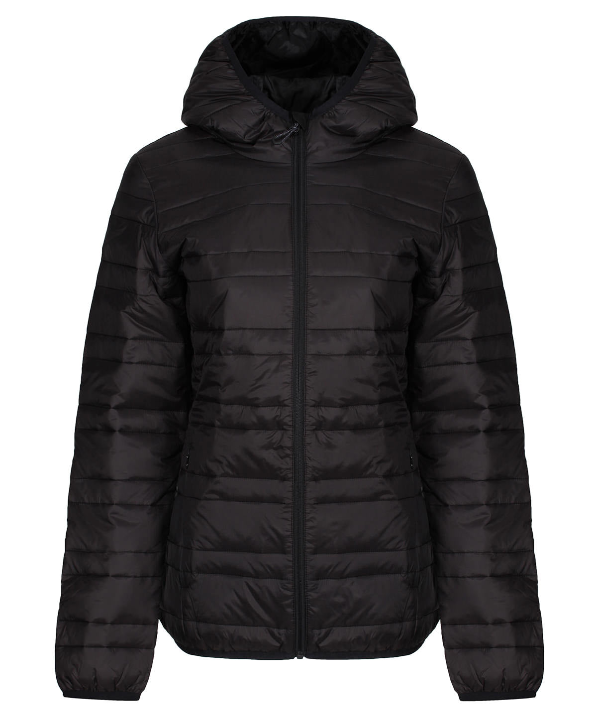 Black (Black) - Women's hooded firedown packaway baffle jacket - GarmentEmbroidery