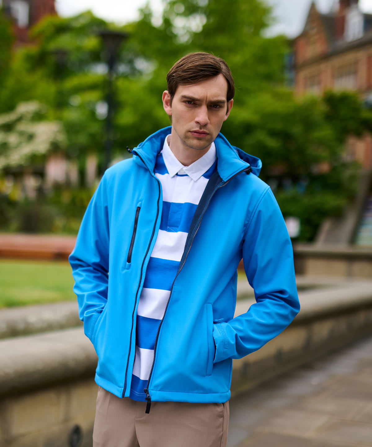 French Blue/Navy - Venturer 3-layer hooded softshell jacket - GarmentEmbroidery