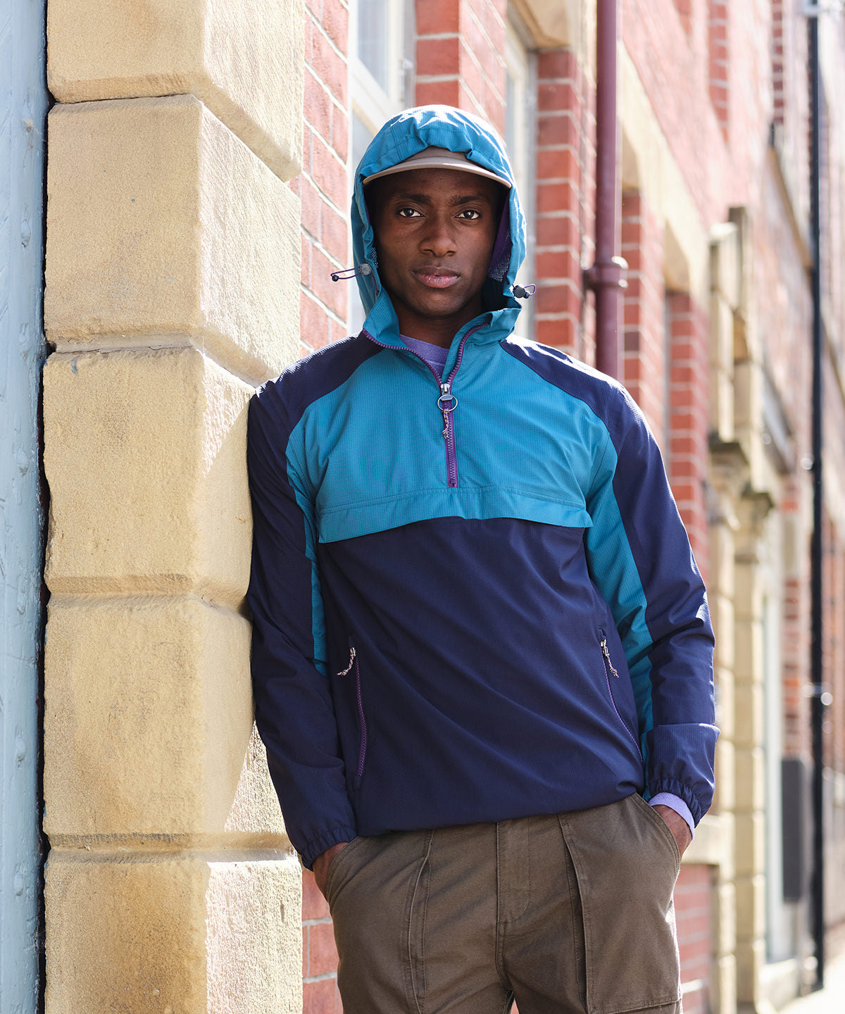 Black/Strong Blue - Vintage overhead anorak - GarmentEmbroidery