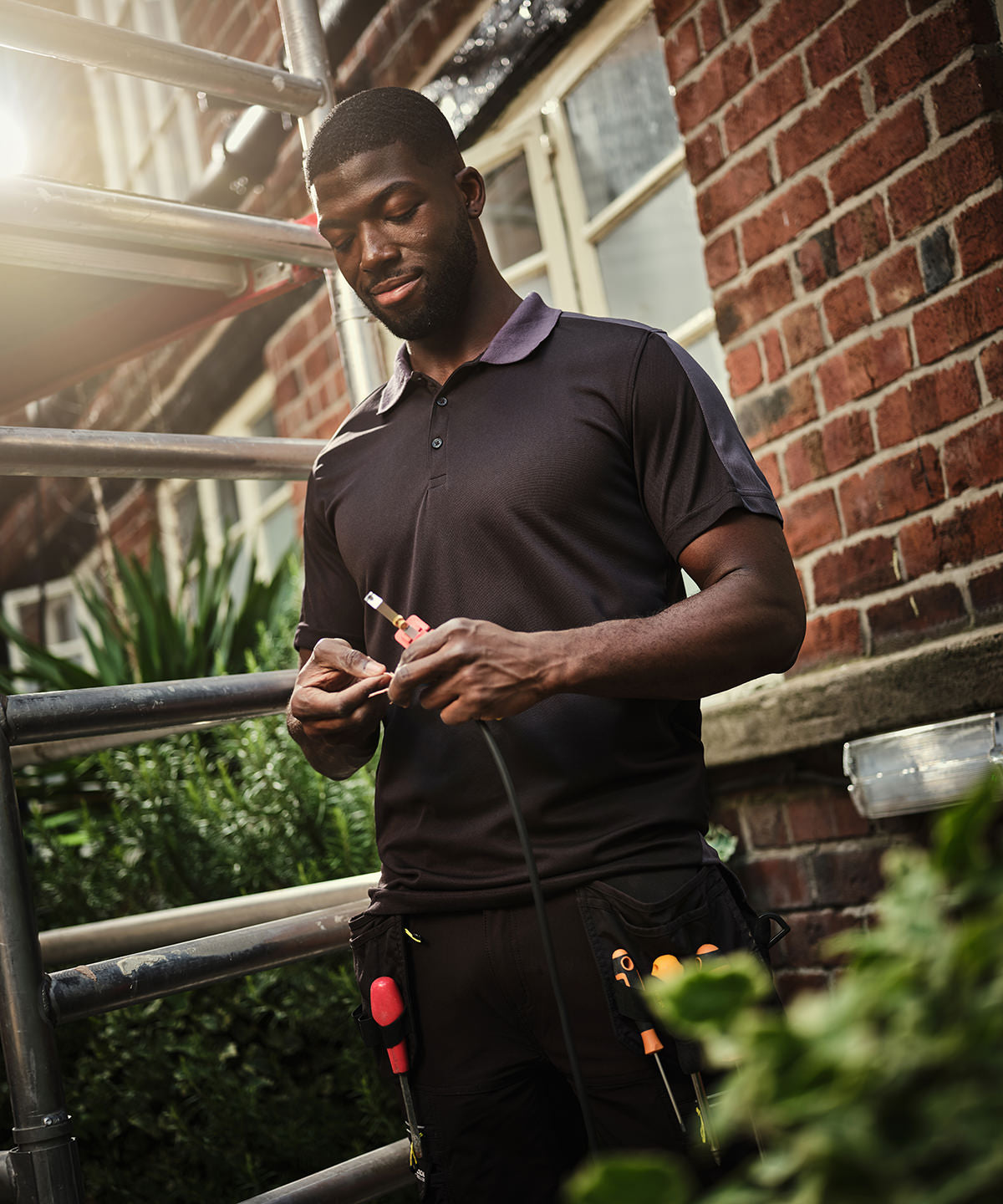Black/Classic Red - Contrast wicking polo - GarmentEmbroidery