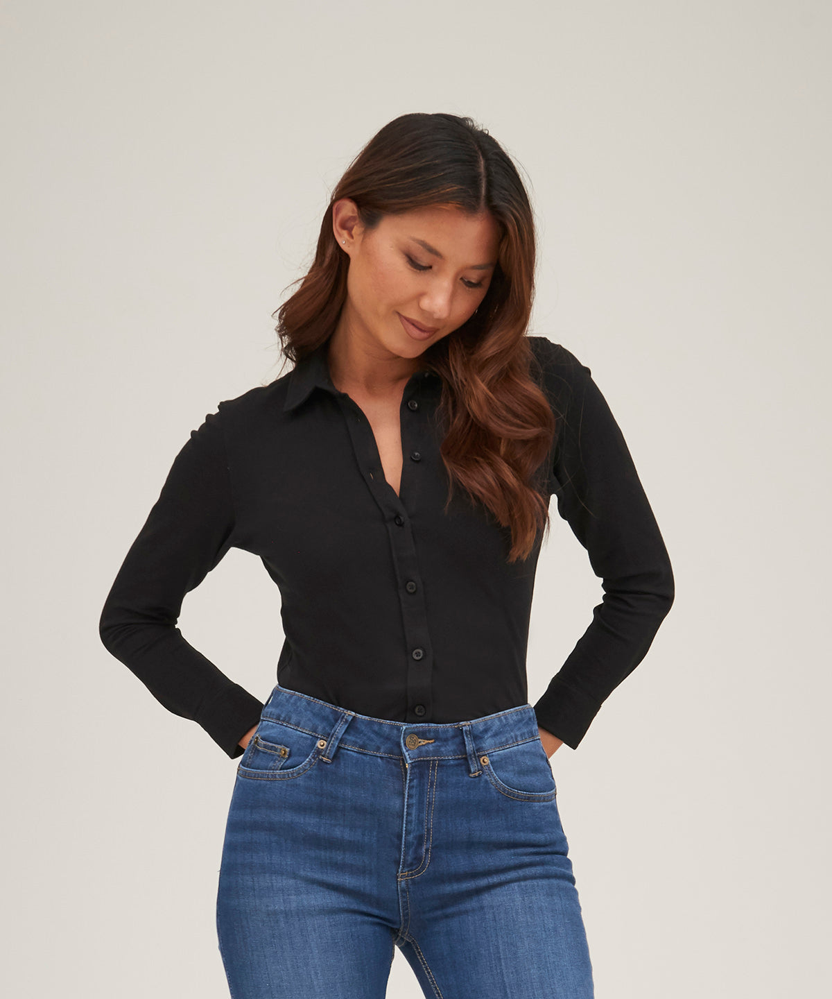 White - Women's Anna knitted shirt - GarmentEmbroidery