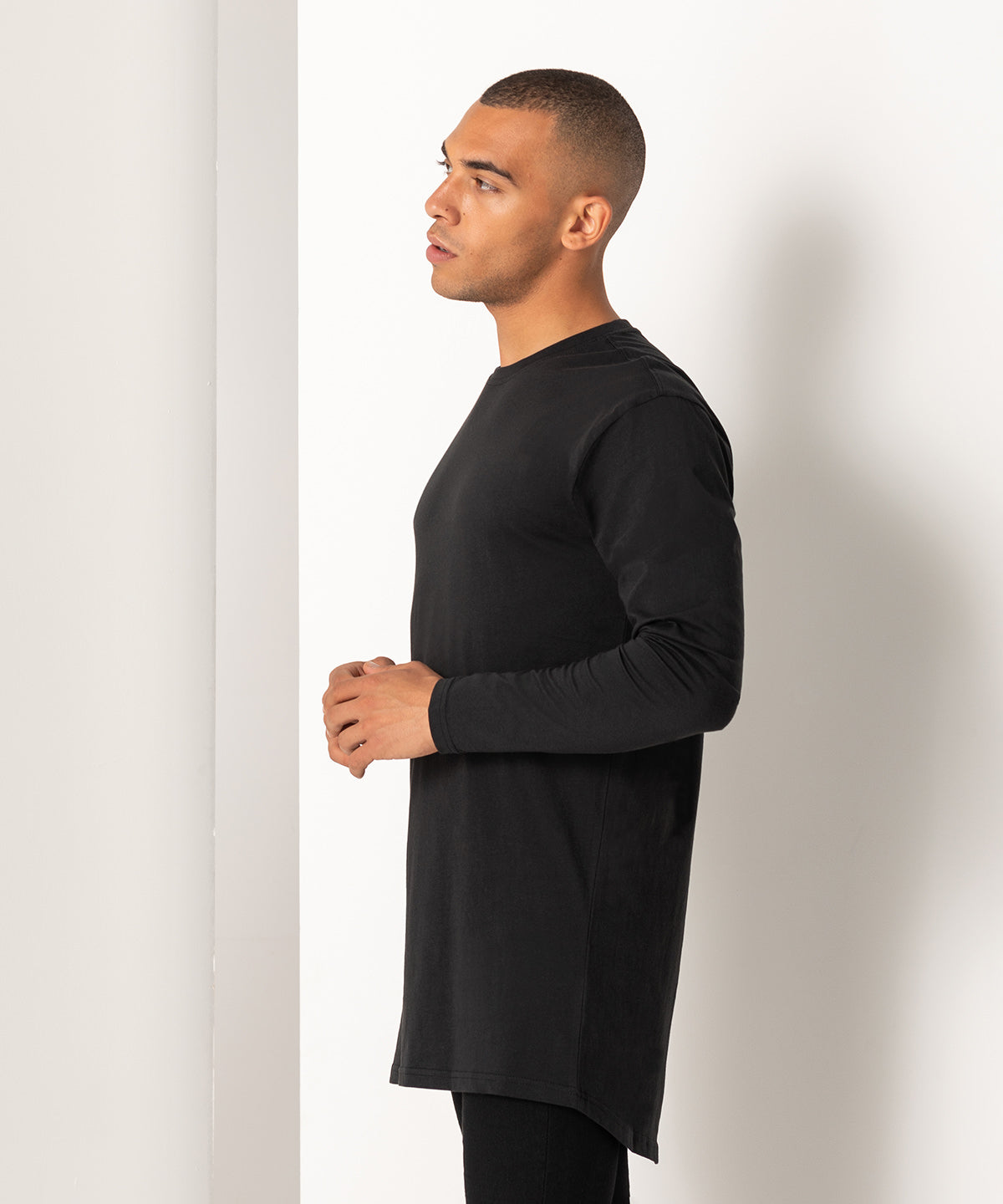 Black - Long-sleeved longline T - GarmentEmbroidery