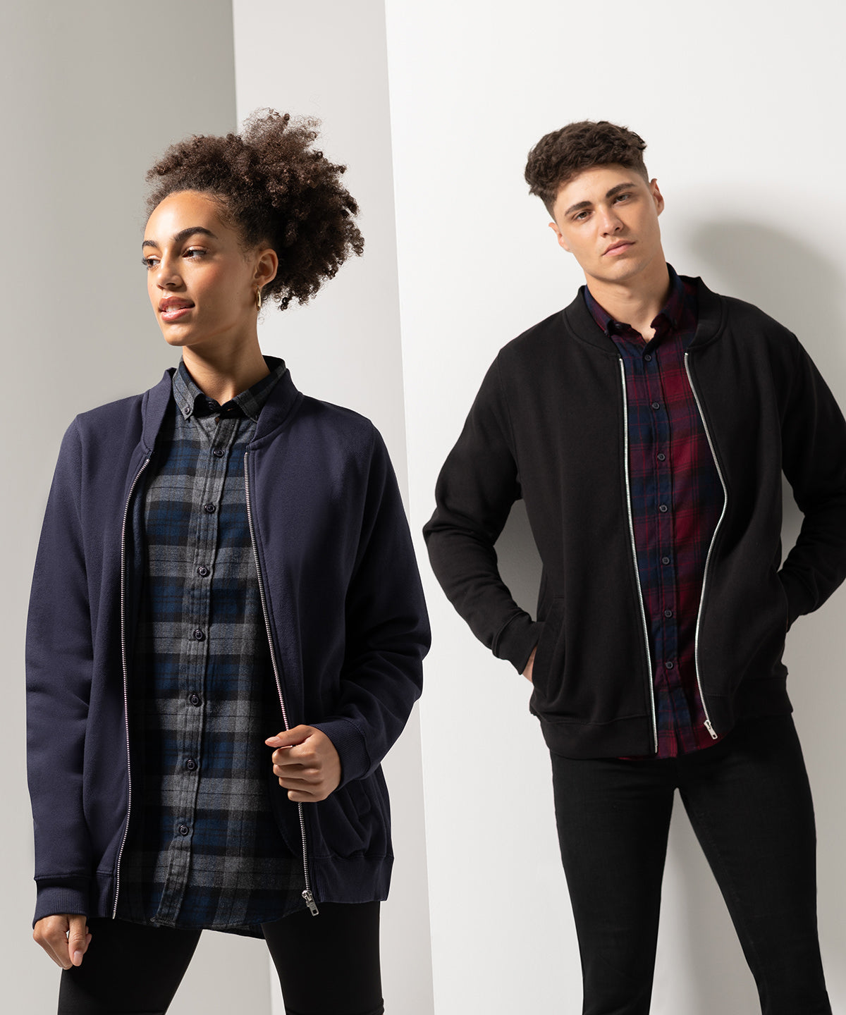 Navy - Unisex bomber zip-through sweat - GarmentEmbroidery