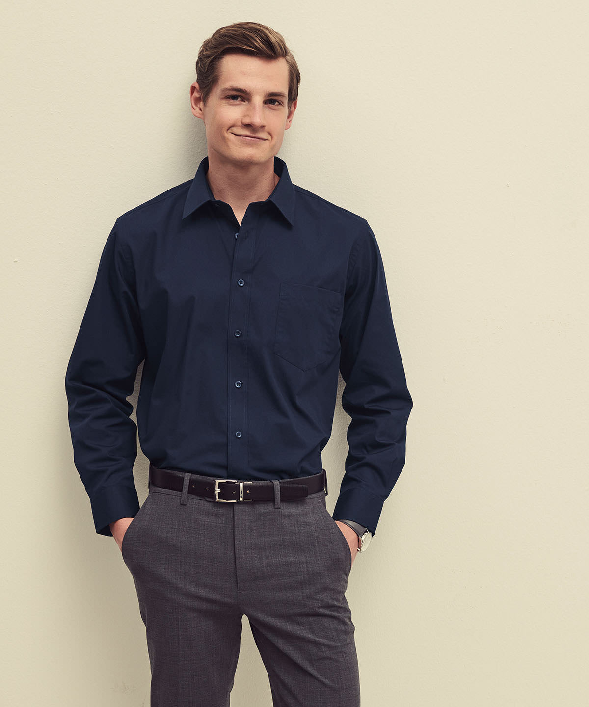 White - Poplin long sleeve shirt - GarmentEmbroidery
