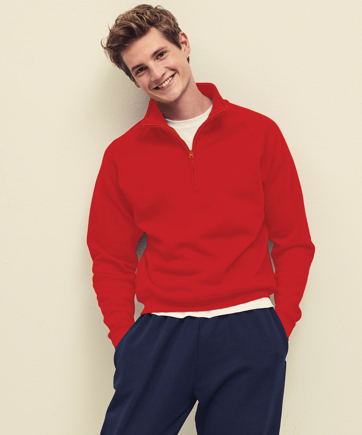 Red - Classic 80/20 zip neck sweatshirt - GarmentEmbroidery