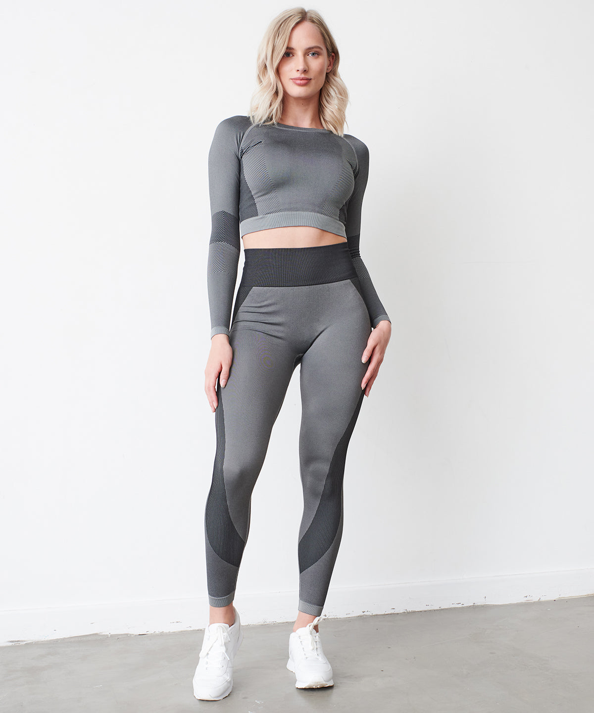 Light Grey/Black - Women's seamless panelled leggings - GarmentEmbroidery