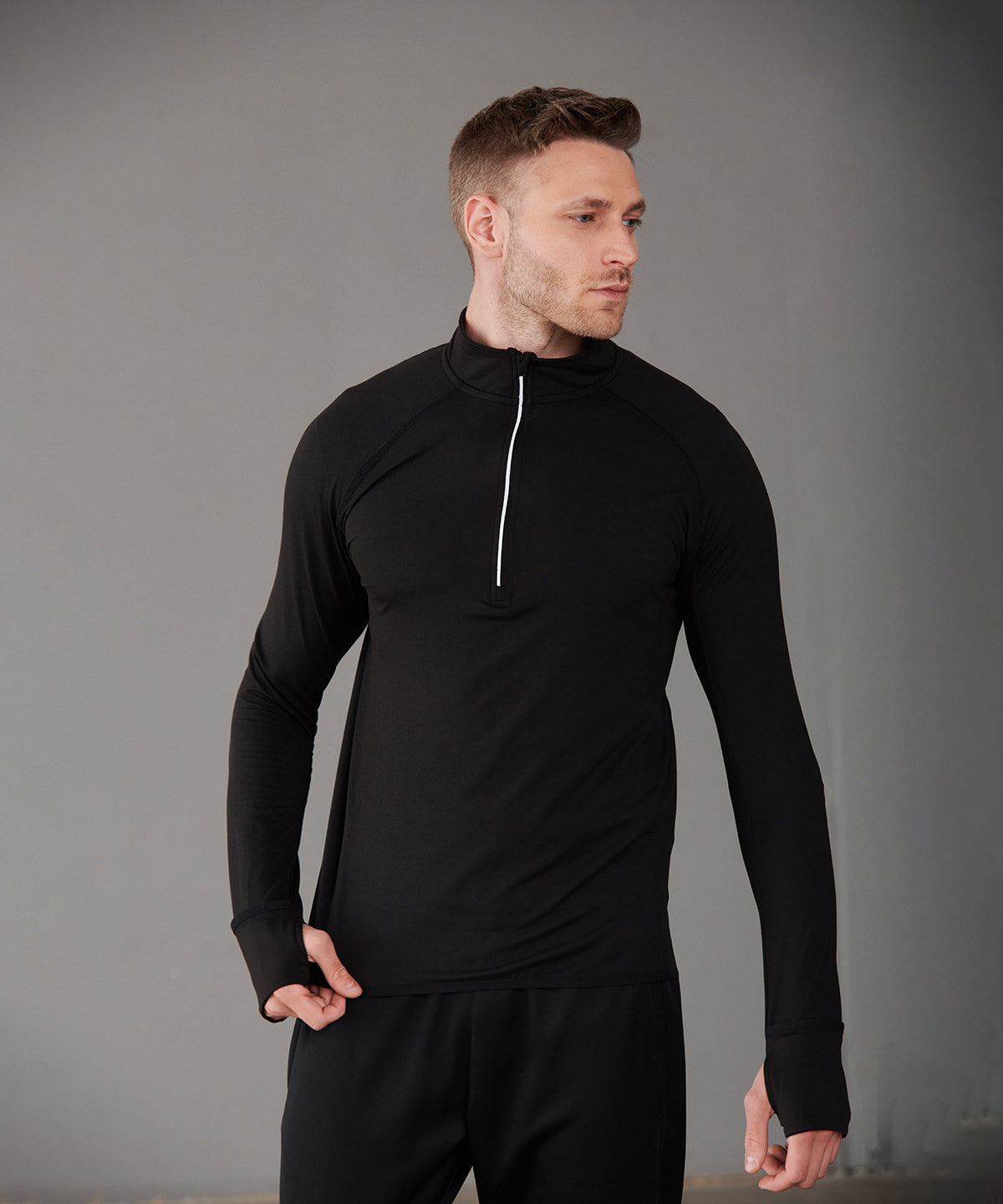 Black - Long-sleeved ¼ zip top - GarmentEmbroidery