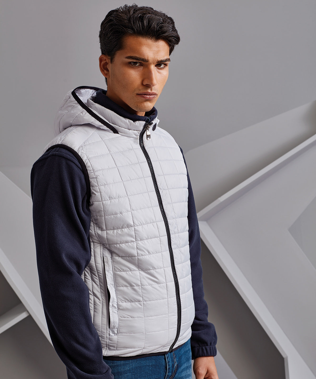 Navy - Honeycomb hooded gilet - GarmentEmbroidery
