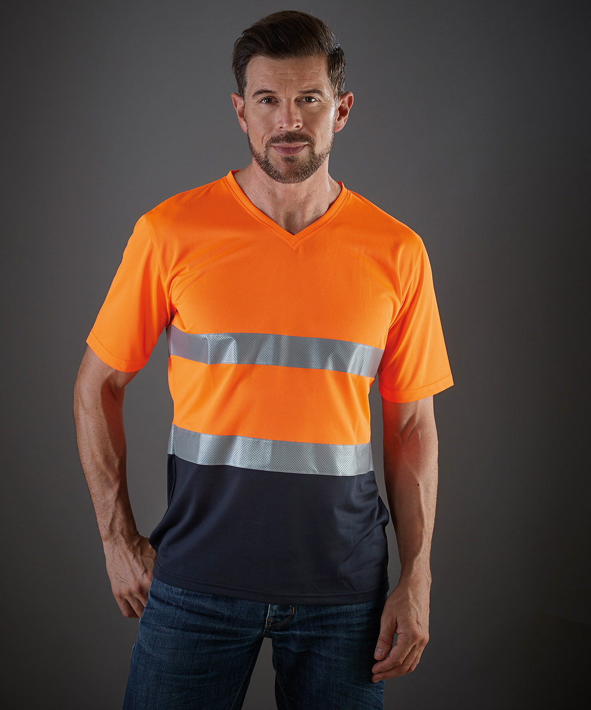 Navy - Hi-vis top cool super light v-neck t-shirt (HVJ910) - GarmentEmbroidery