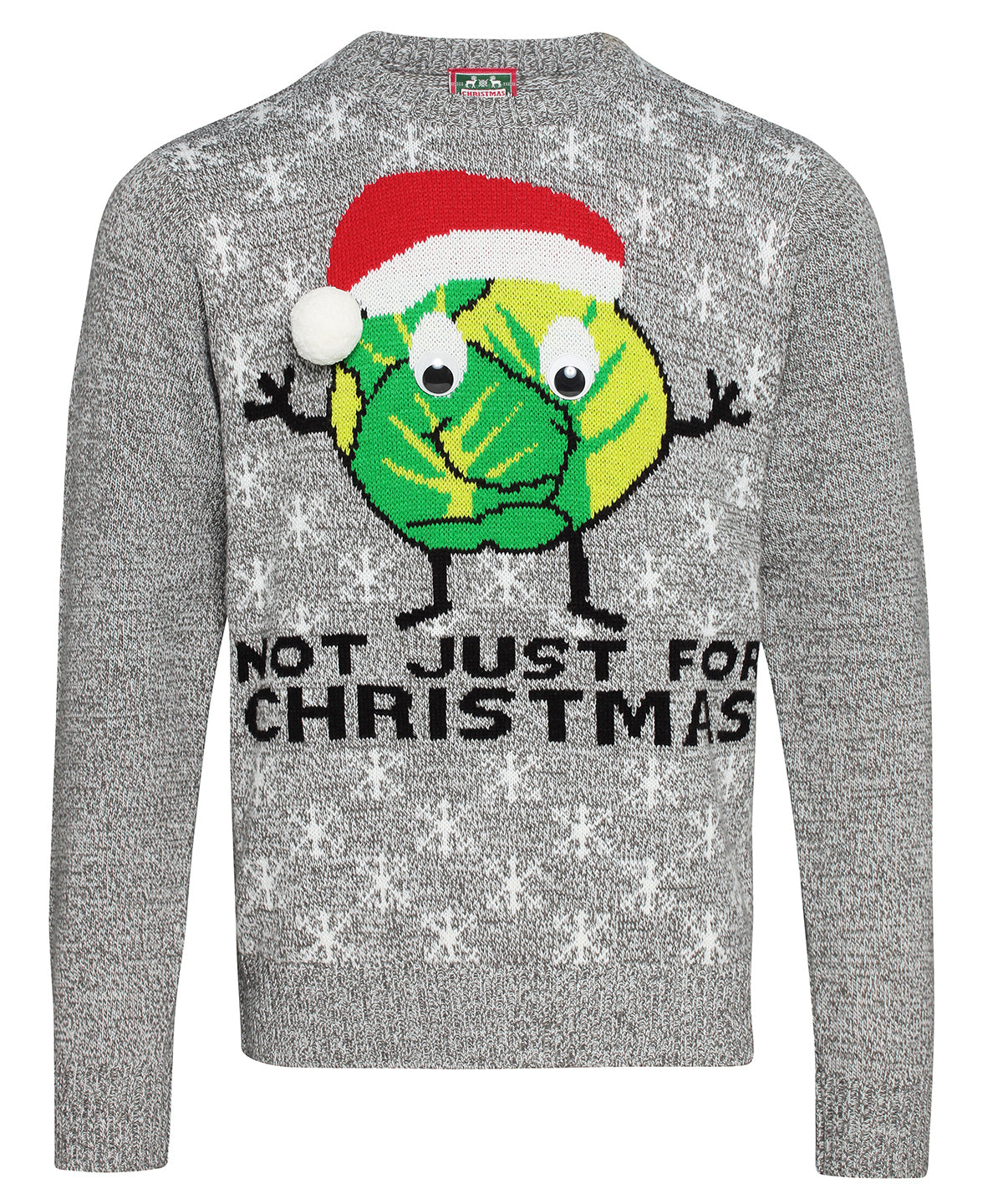 Grey Marl - Adults Sprouts Not Just For Christmas jumper - GarmentEmbroidery