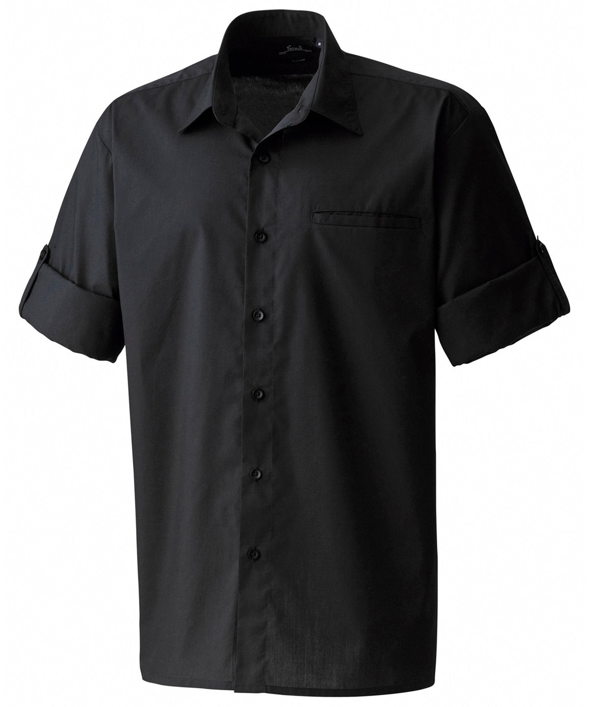 Black - Roll sleeve poplin shirt - GarmentEmbroidery