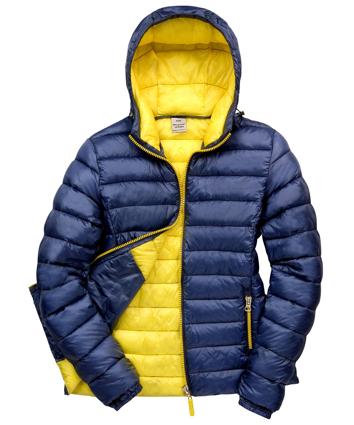 Navy/Yellow - Women's Urban snow bird hooded jacket - GarmentEmbroidery