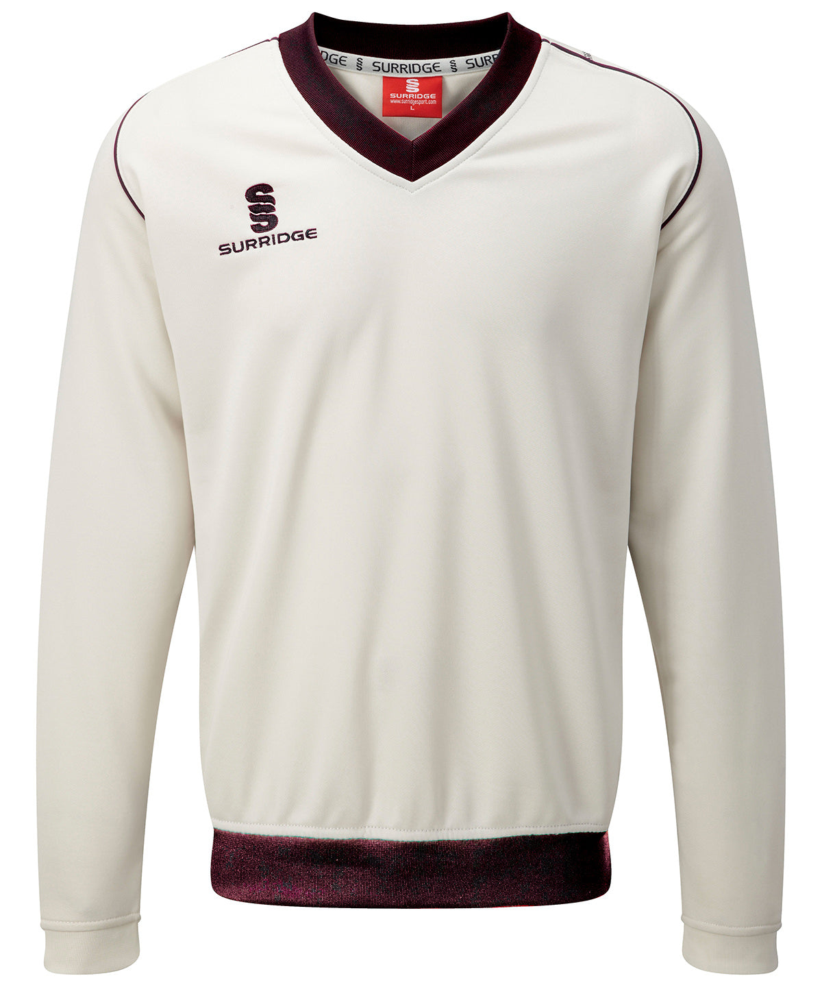 White/Maroon trim - Fleece-lined sweater - GarmentEmbroidery