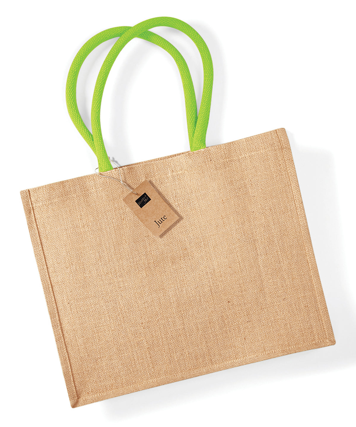 Natural/Lime Green - Jute classic shopper - GarmentEmbroidery