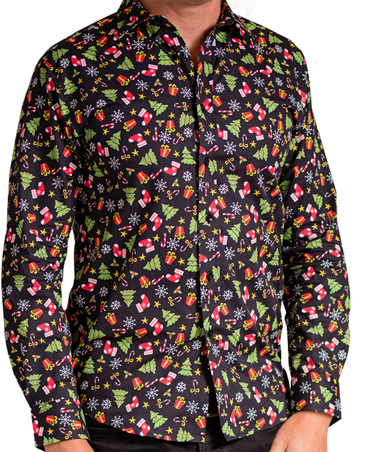 Black Assorted - Printed Christmas shirt - GarmentEmbroidery