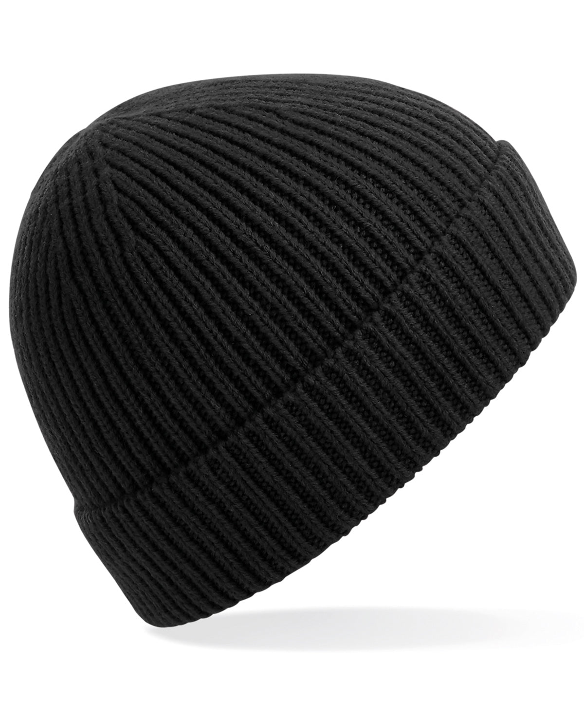 Black - Engineered knit ribbed beanie - GarmentEmbroidery