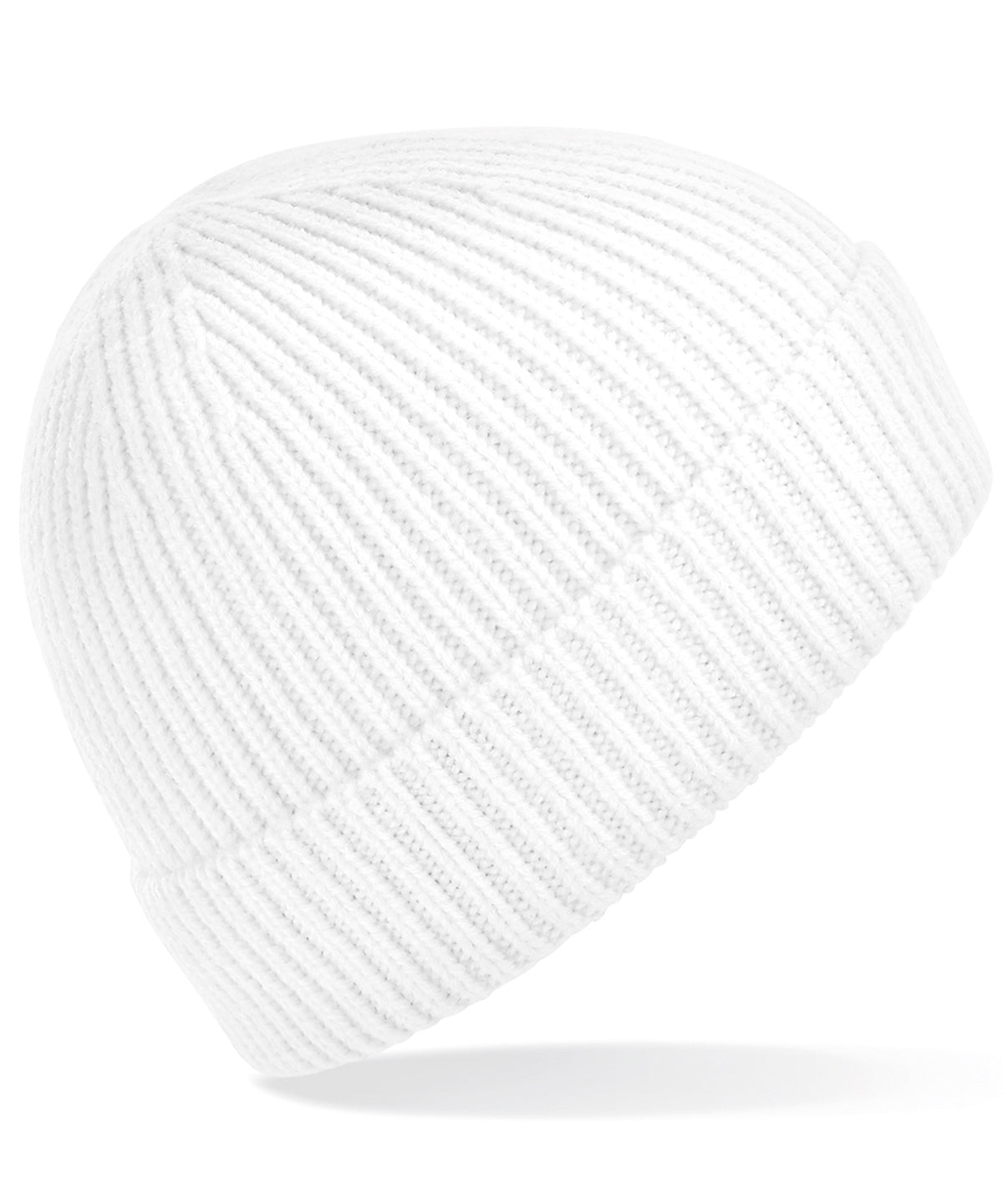 White - Engineered knit ribbed beanie - GarmentEmbroidery