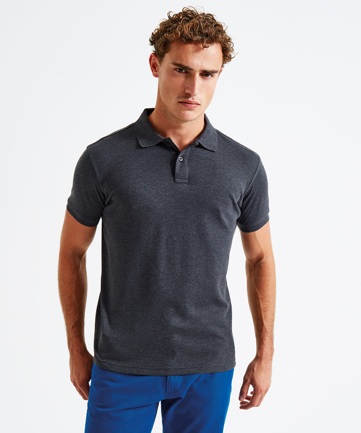 Heather Black - Men's super smooth knit polo - GarmentEmbroidery