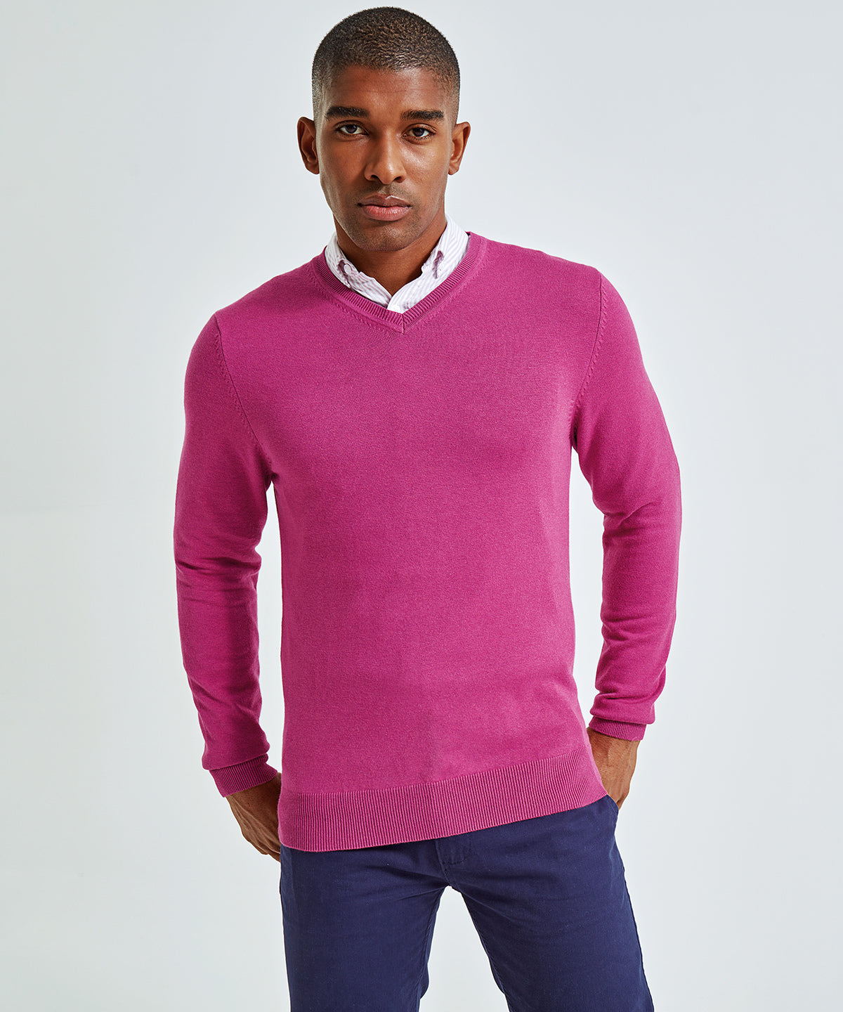 Purple Heather - Men's cotton blend v-neck sweater - GarmentEmbroidery