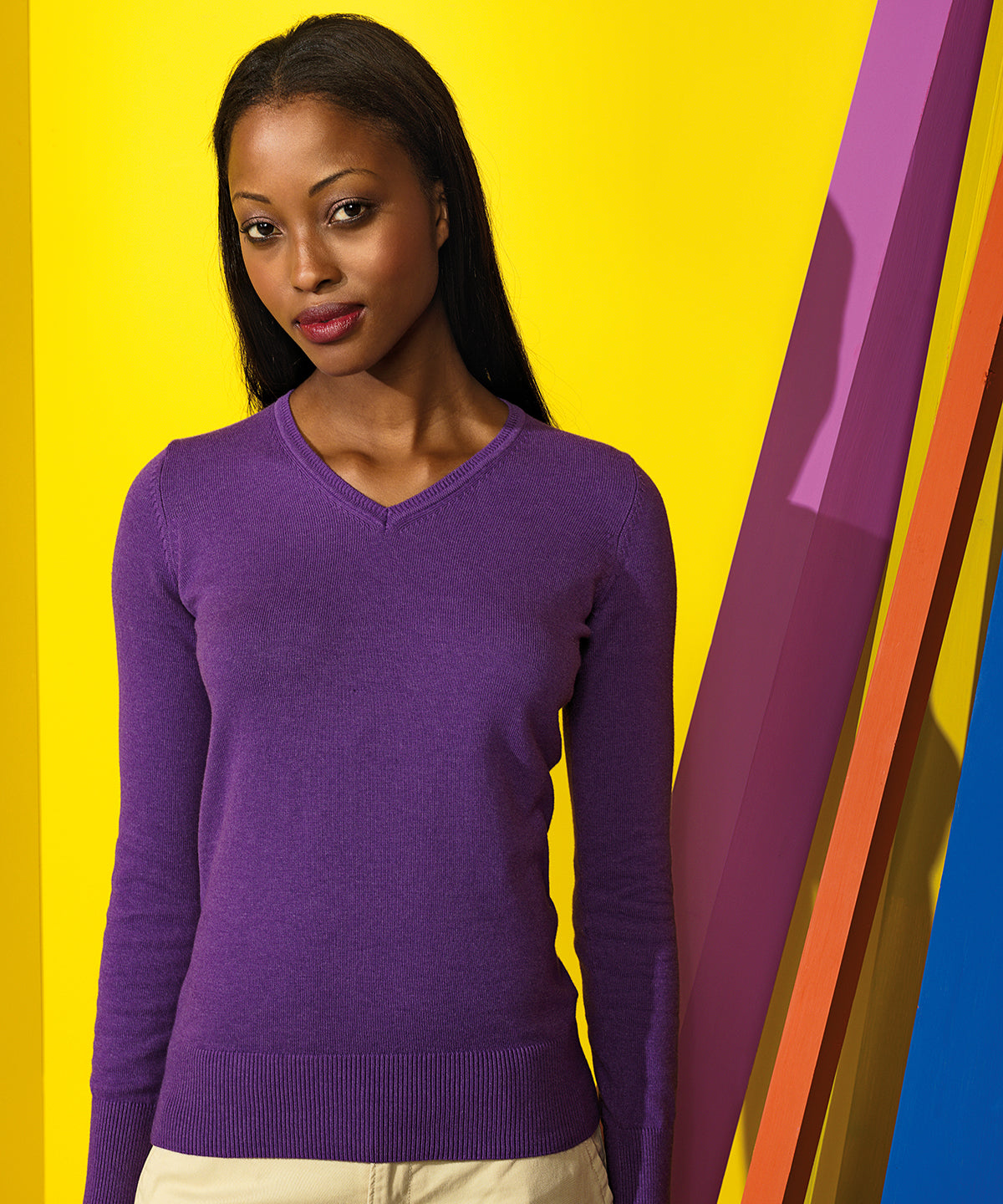 Royal Heather - Women's cotton blend v-neck sweater - GarmentEmbroidery