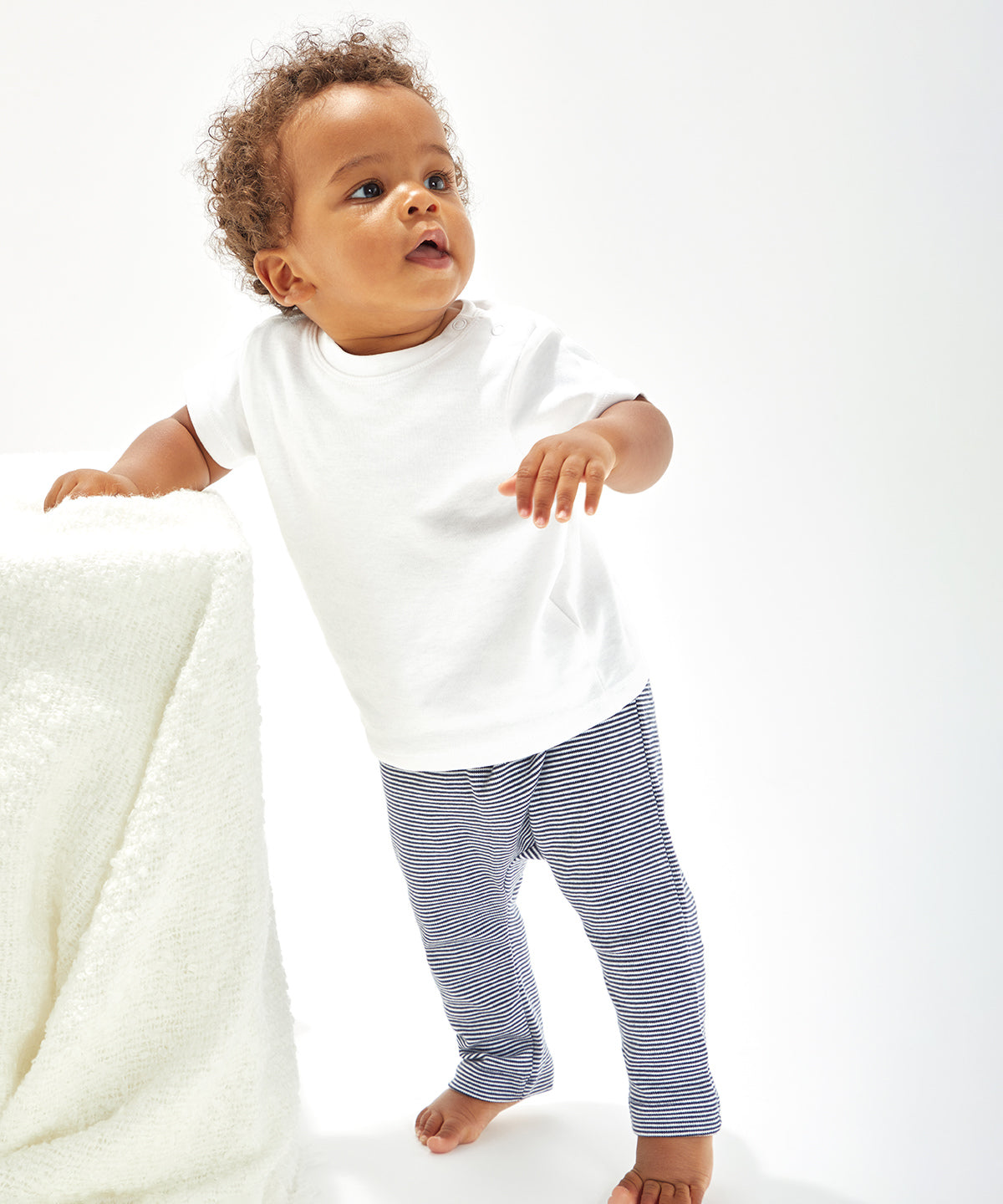White/Heather Grey Melange - Baby stripy Jersey leggings - GarmentEmbroidery