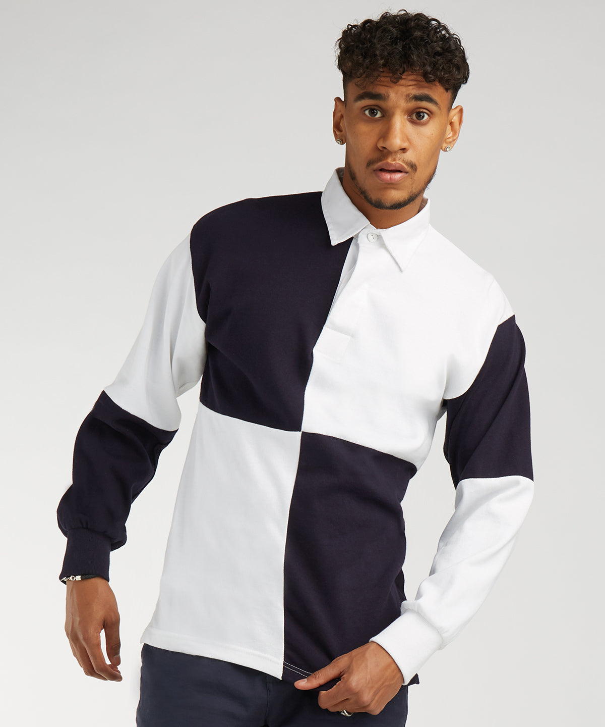 White/Navy (White collar) - Quartered rugby shirt - GarmentEmbroidery