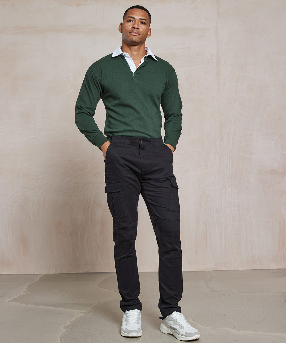 Black - Stretch cargo trousers - GarmentEmbroidery