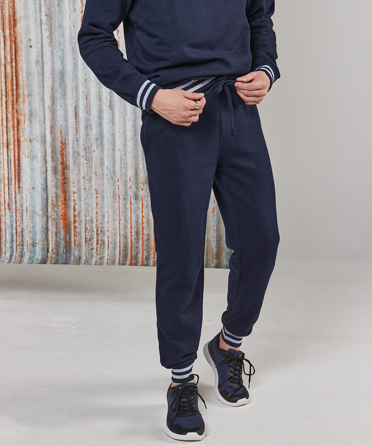 Black/Heather Grey - Joggers with striped cuffs - GarmentEmbroidery
