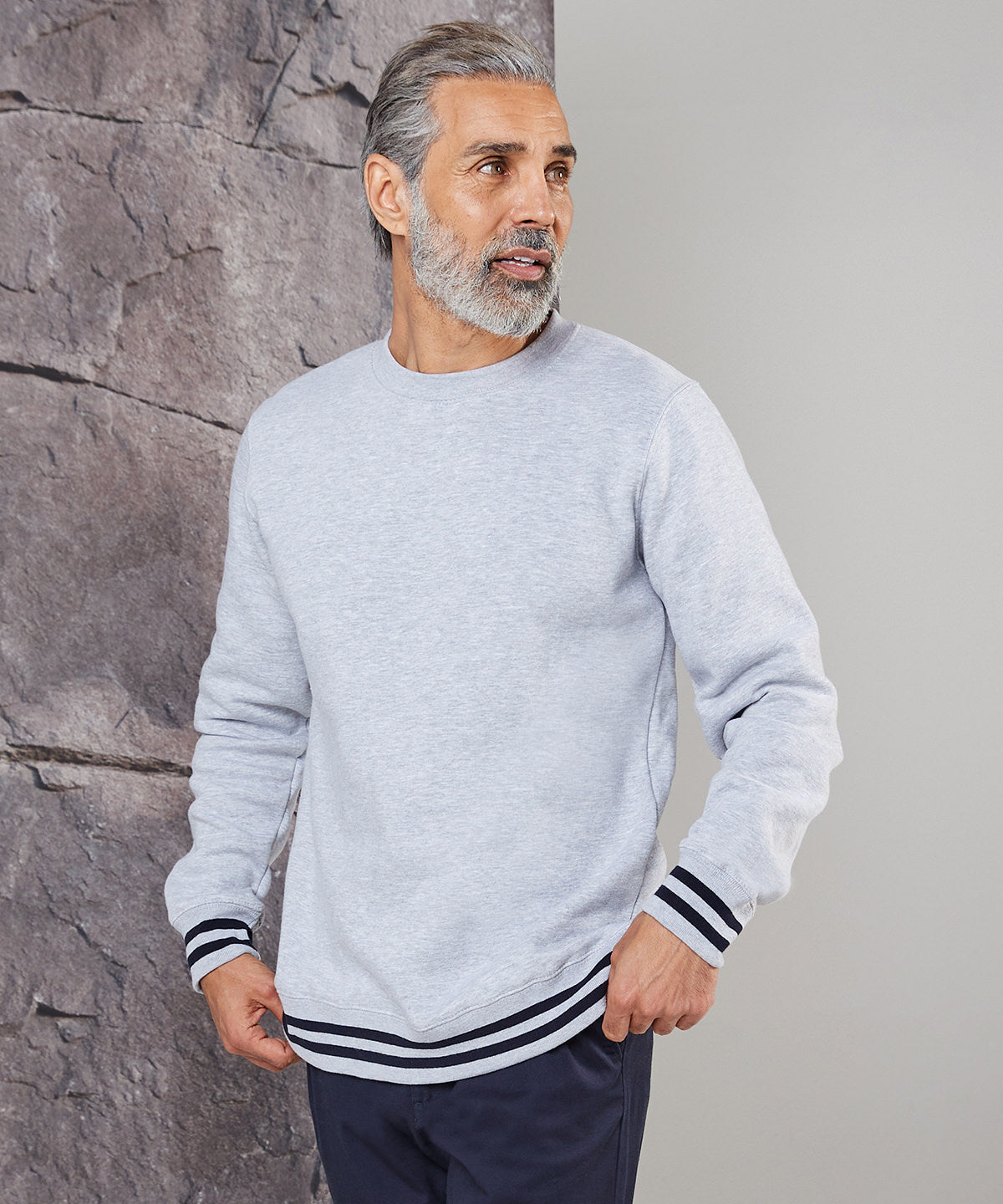 Black/Heather Grey - Sweatshirt with striped cuffs - GarmentEmbroidery