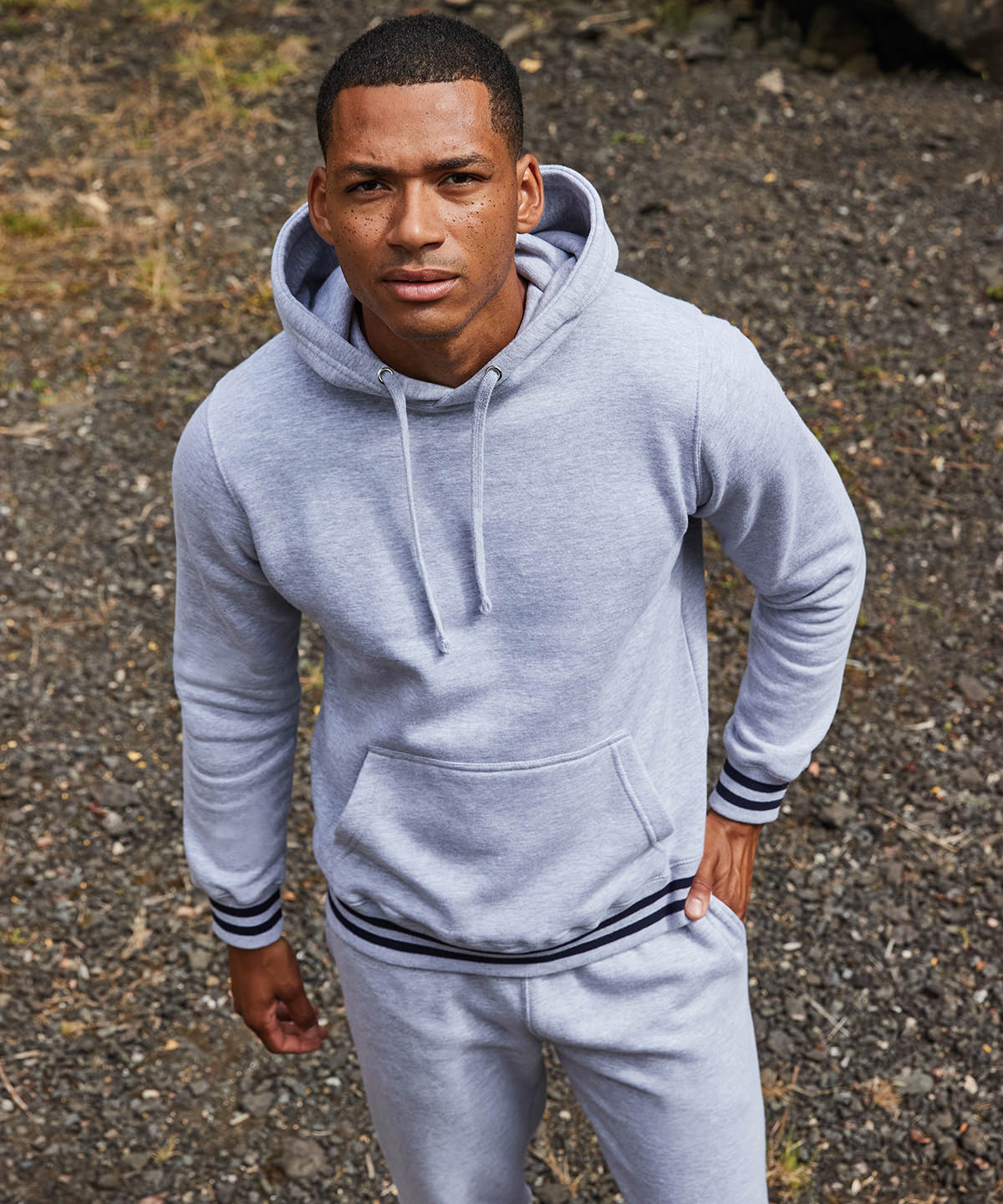 Black/Heather Grey - Hoodie with striped cuffs - GarmentEmbroidery