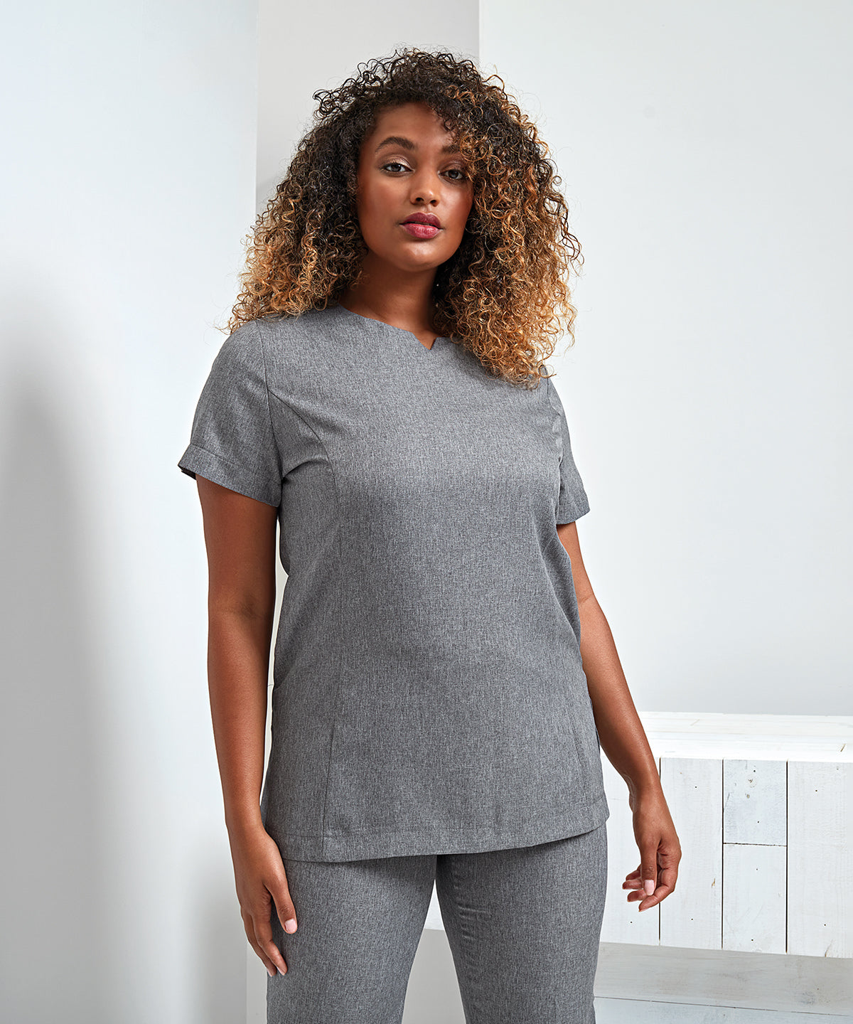 Heather Grey - Viola 'linen look' cut neck beauty tunic - GarmentEmbroidery